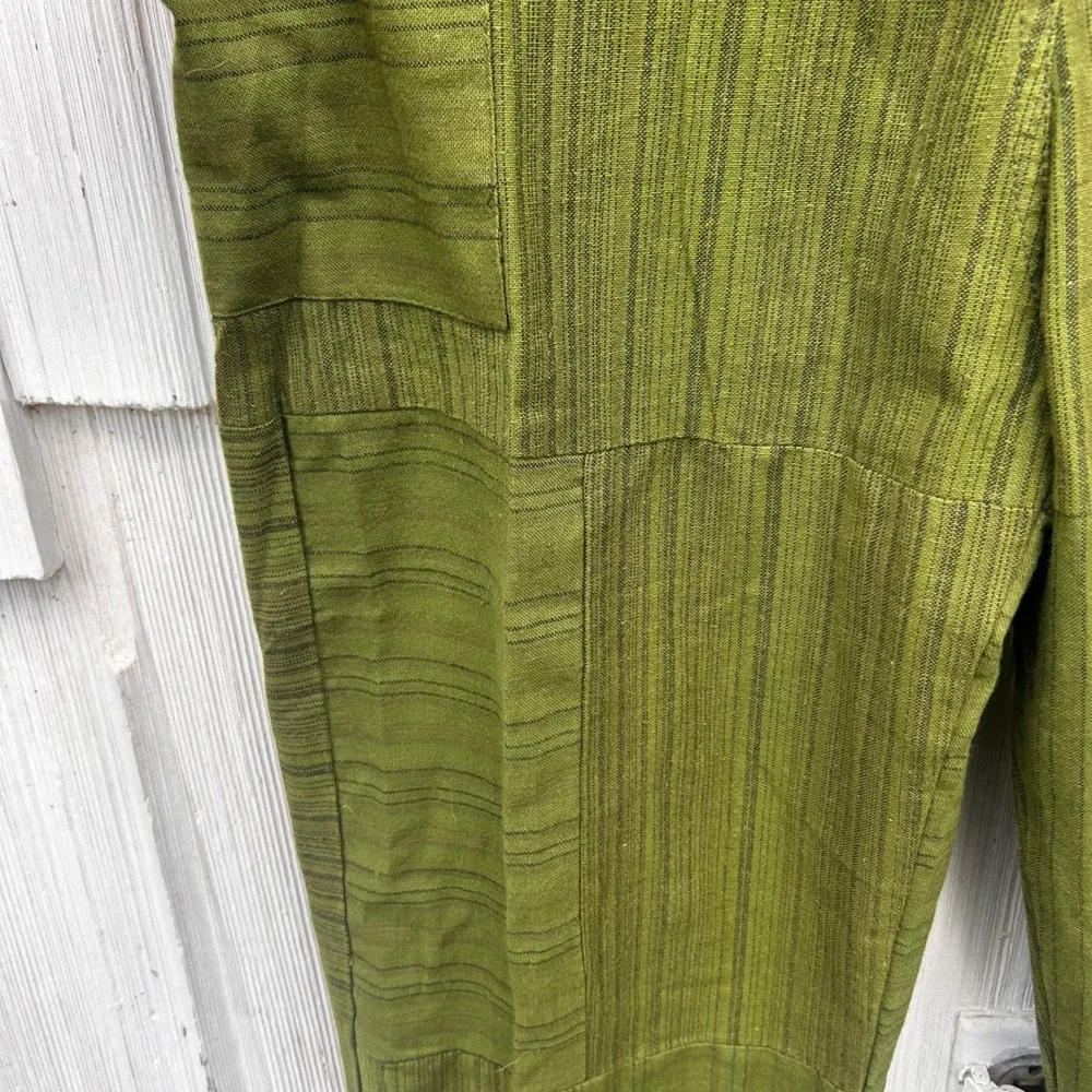 Earthbound Trading Co Olive Green Striped Patchwork Cotton Overalls‎ Small Boho - Picture 7 of 9